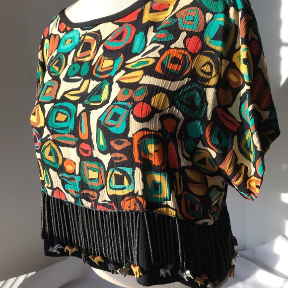 Beaded swing Top boho blouse green, black, orange see animal beads! SZ Med P - Picture 6 of 8